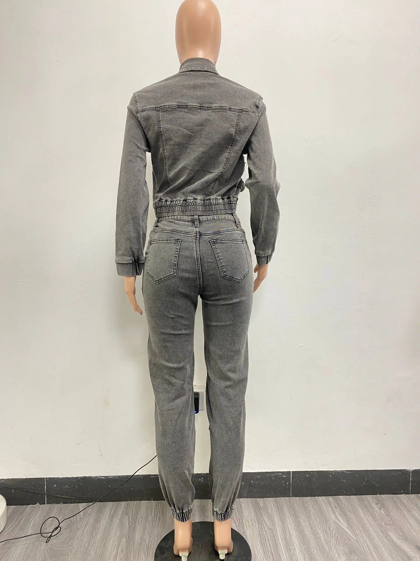 JazzHer Pant Sets Long Sleeve Women Tracksuit Zipper Denim Coat Cargo Ankle Length Pants Pockets High Street Spliced Slim 2024