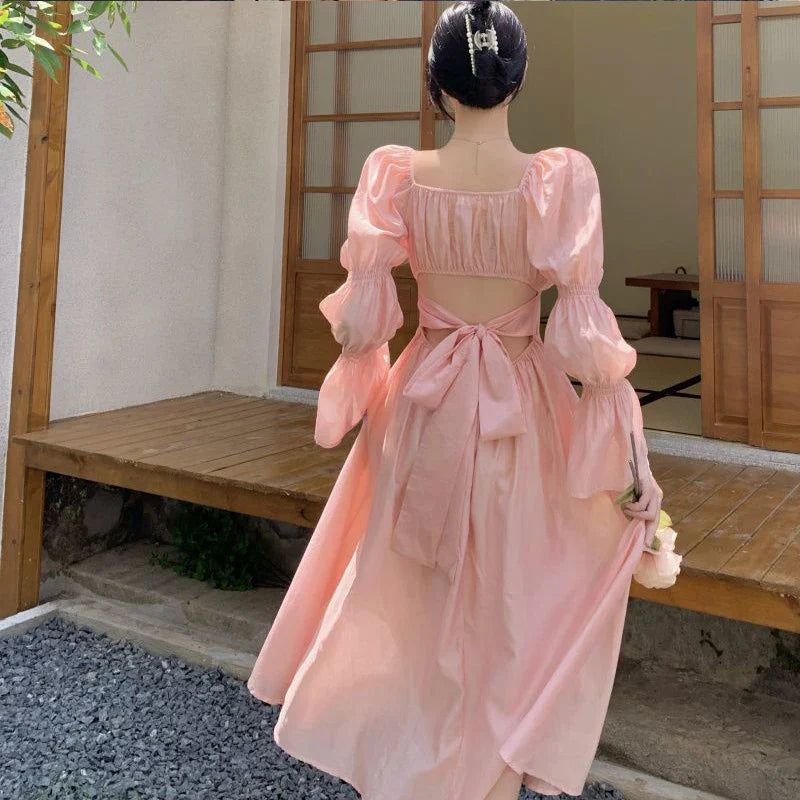 JazzHer Fashion Women Sweet Lovely A Line Skirt Elegant French Style Tighten The Waist 2024 Spring Summer New Dress Vintage Dress