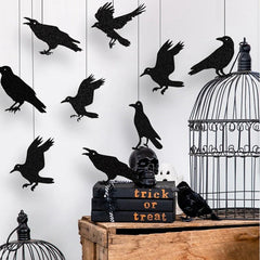 JazzHer Halloween Black Crow Hanging Banner Garland Birdcage Ornament Paper Pendant For Halloween Party Home Decoration Horror Props