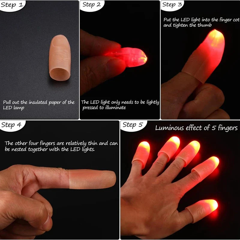 JazzHer 5/10pcs Magic LED Thumbs Light Halloween Horror Props Toy For Kids Adult Led Flashing Finger Lamp Halloween Party Decor Supplies