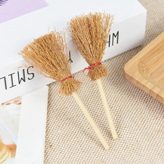 JazzHer 10/20pcs Mini Broom Witch Straw Brooms DIY Hanging Ornaments for Halloween Party Decoration Costume Props Dollhouse Accessories