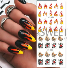 JazzHer Raging Fire Flame Nail Water Stickers New Year Winter Red Love Heart Design Gradient Watermark Nails Foil Tips Accessories LYBY