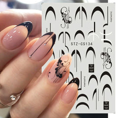 JazzHer French Textured Lines Nail Art Stickers Simple Geometry Leaf Flower Adhesive Sliders Monogram Summer Manicure Decal LYSTZ130-137