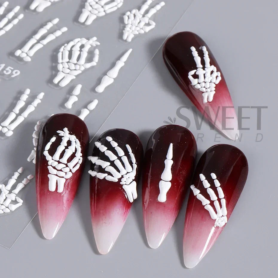 JazzHer 5D Relief Skeleton Hand Halloween Nail Art Stickers Devil's Eye Slider Decal DIY Manicure Decoration Tips Nail Accessories Tools