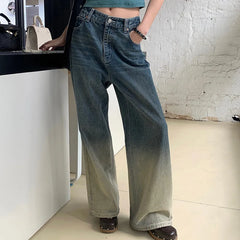 JazzHer Women Jeans Straight Pants Denim Washing High Waist Loose Fit Pockets Basics Full Length Pants Vintage Slight Strech 2024