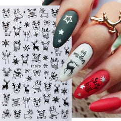 JazzHer 3D Christmas Nail Art Stickers Red Snowflake Elk Self Adhesive Santa Claus DIY Winter Decal Sliders New Year Manicure Decoration