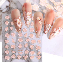 JazzHer Bronzing Elegant Flowers Nail Art Stickers Metallic Silver Line Design Tulip Rose Floral Butterfly Spring Charm Manicure Decals