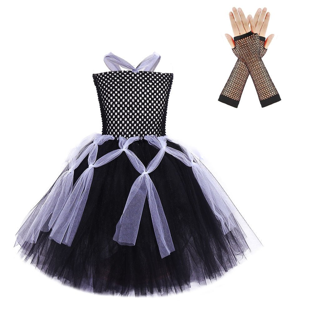 JazzHer Halloween Awakecrm Black Dress For Girls Halloween Costume Tutu Dress Spider Witch Kids Party Dresses Tulle Long Dress Children Cosplay Clothing