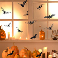 JazzHer Mini Halloween 3D Hollow Bat Wall Stickers Black Bat Sticker Room Decor Party DIY Decals Halloween Horror Bats Removable