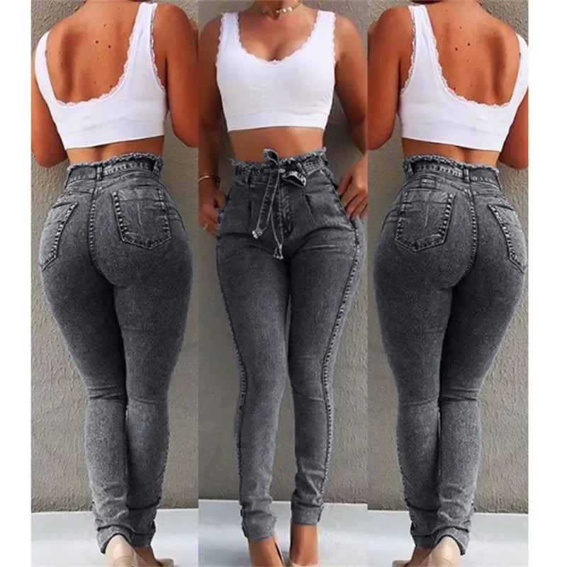 JazzHer High Waist Denim Jeans Solid Vintage Washed Skinny Women Jean Pencil Pants Ankle Length Pockets Sheath Basics 2024