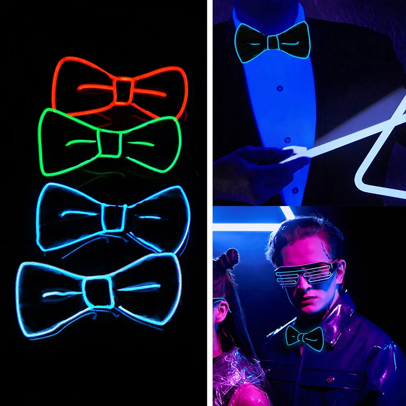 JazzHer Glow in the Dark LED Bow Tie Luminous Flashing Necktie For Birthday Party Wedding Christmas Decoration Halloween Cosplay Costume