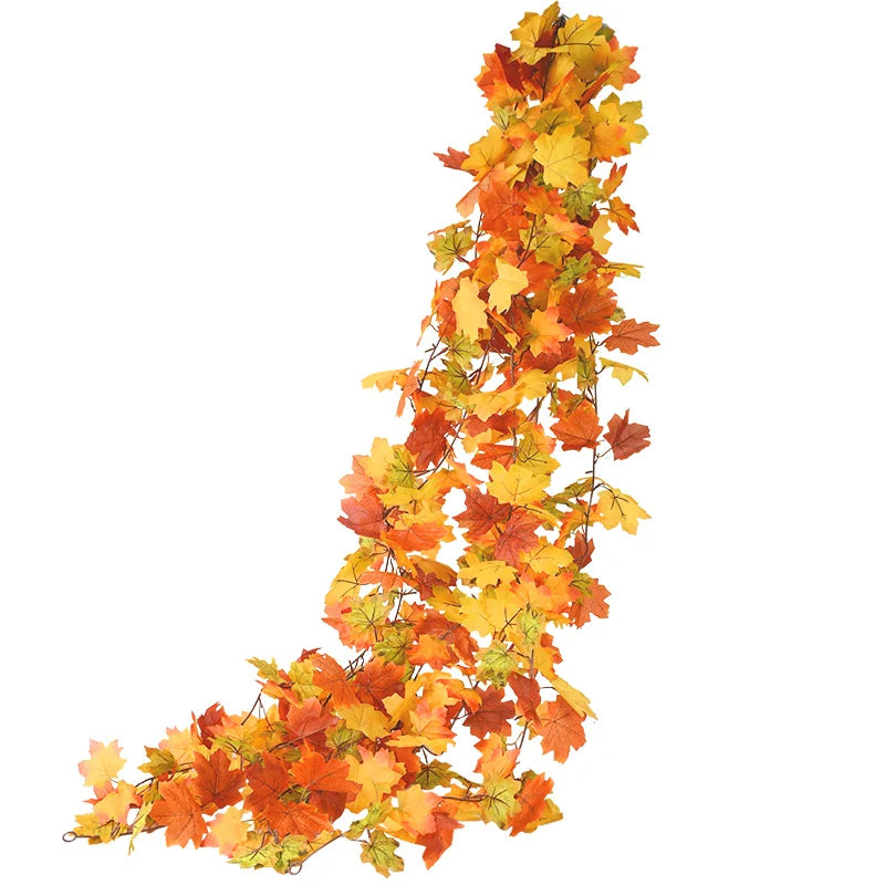 JazzHer Artificial Autumn Maple Leaves Garland Vine Hanging Plant for Thanksgiving Halloween Fireplace Decoration Christmas Home Decor