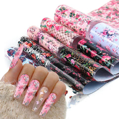 JazzHer Rose Flower Design Nail Foils Set Valentines Floral Starry Nail Stickers Paper Slider Adhesive Decoration Manicure Polish LY3108