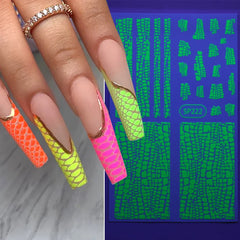 JazzHer Iridescent Neon Snake Skin Nail Art Sticker Black Green Adhesive Decals Sexy Animal Fur Sweater DIY Winter Decoration Wraps LYSP