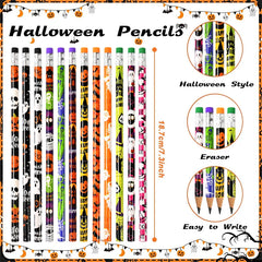 JazzHer 24Pcs Halloween Theme Pencils Kids Halloween Party Favors Trick or Treat Gifts Pumpkin Ghost Wooden Pencil Birthday Stationery