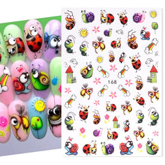 JazzHer Cartoon Ant Nail Manicure Sticker Cute Ladybug Succulent Plant Bee Adhesive Sliders Rainbow Candy Summer Kawaii Decoration Foils