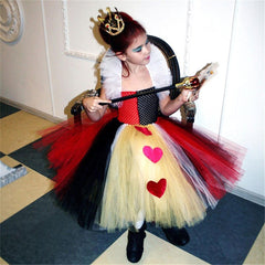 JazzHer Halloween Awakecrm Queen Of Hearts Kids Cosplay Costume Halloween Girls Costume Tutu Dress Children Fancy Dress Up Clothes Girl Long Dress Evening