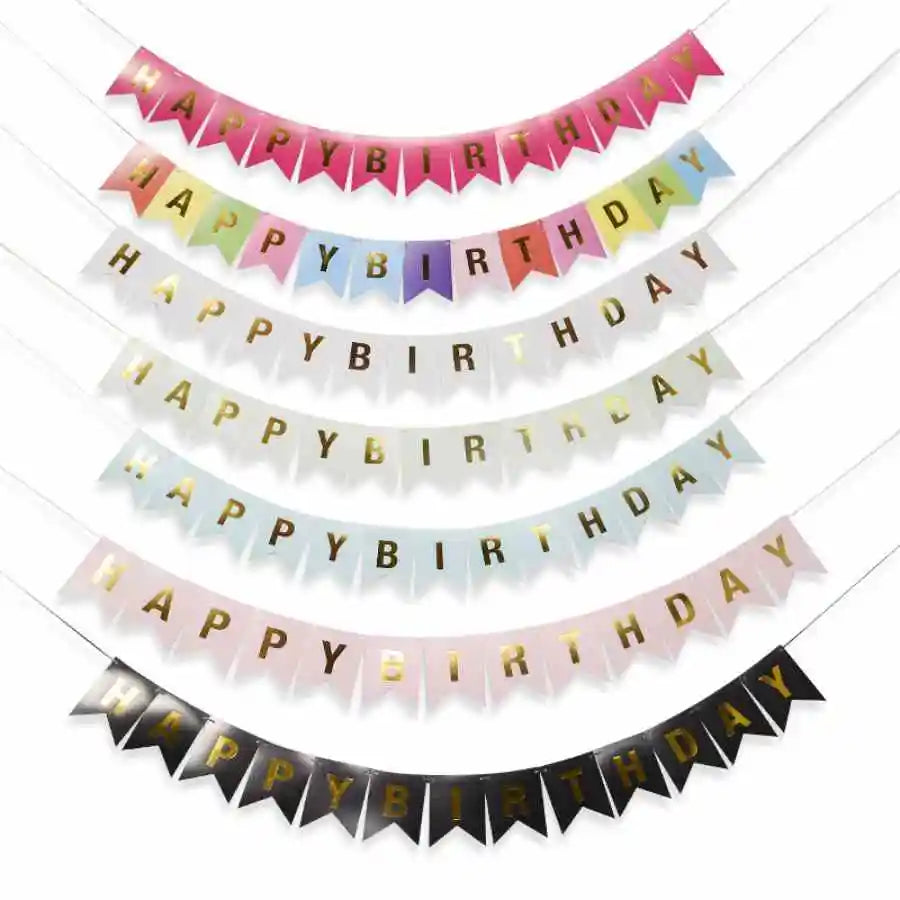 JazzHer Happy Birthday in English Gold Plated Swallowtail Flag Decoration Banner Party Supplies