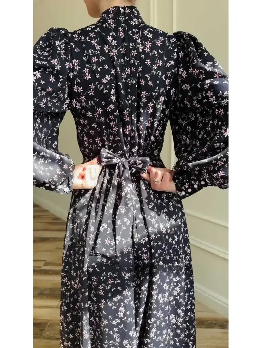 JazzHer Eid Muslim Party Dress for Women Ramadan Floral Sweet Long Dresses Elegant Belt Vestidos Largos Dubai Turkey Robe Jalabiya 2024