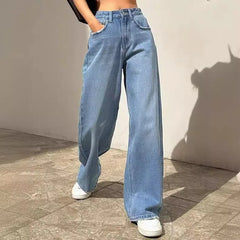 JazzHer Women Jeans Bleached Washed Straight Pants Denim Ankle Length Jean Solid High Waist Zipper Fly Basics Loose 2024 Pockets