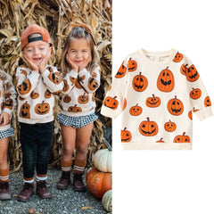 JazzHer Halloween Awakecrm Lioraitiin 1-5Years Toddler Girls Boys Halloween Sweatshirt T Shirts Long Sleeve Pullover Pumpkin Halloween Outwear