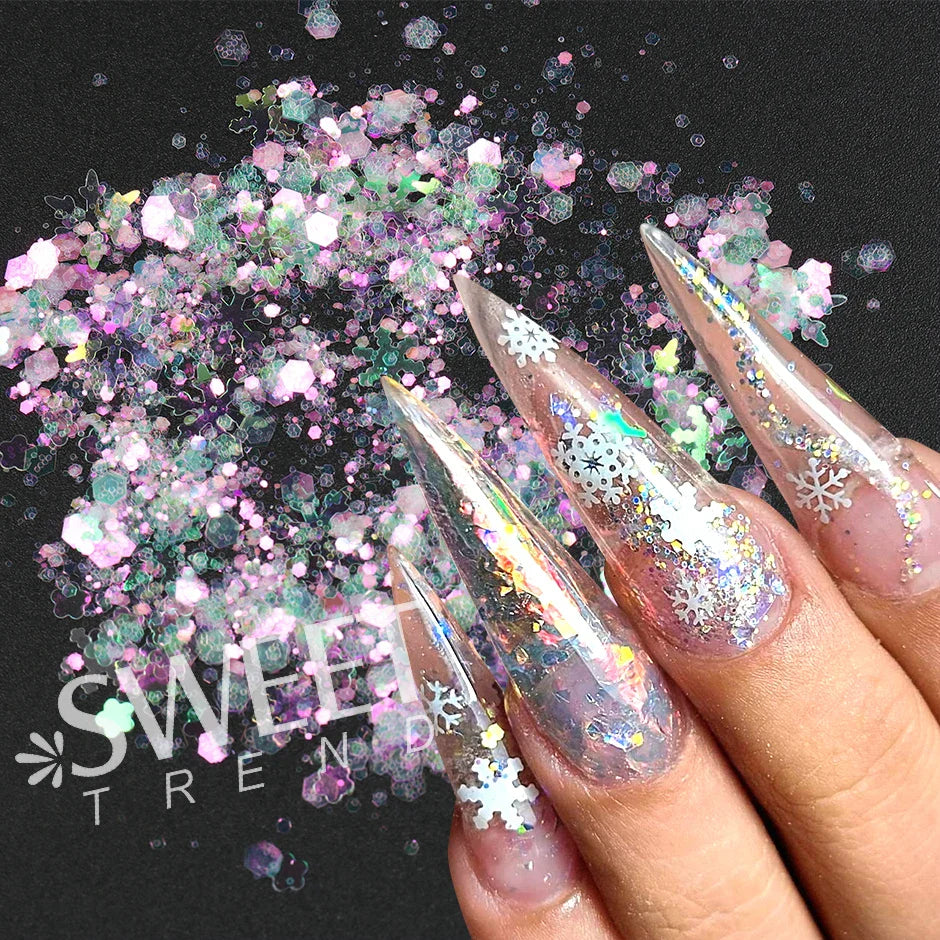 JazzHer Iridescent Snowflakes Nail Glitter Sequins Mixed AB Chunky Paillette Winter Slices Spangles DIY Decoration Manicure Flakes LYS47