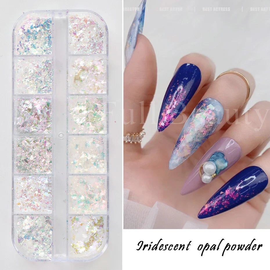 JazzHer Aurora Nail Art Glitter Opal Powder Iridescent Mermaid Sequins Irregular Flake Sparkle Acrylic Gel Polish Nail Decorations LYJDP