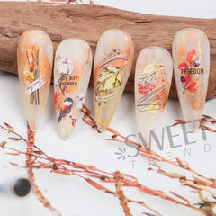 JazzHer 3D Red Maple Cotton Nail Art Stickers Mushroom Geometry Flowers Leaf Pattern Watercolor Winter Decals Decoration Foils Tips LYNO