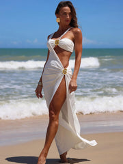JazzHer 3 pieces Micro Bikini Sets Sexy One-shoulder Swimsuit Coverup Female Swimwear Brazilian Bathing Suit Biquini New Maxi Dress S226