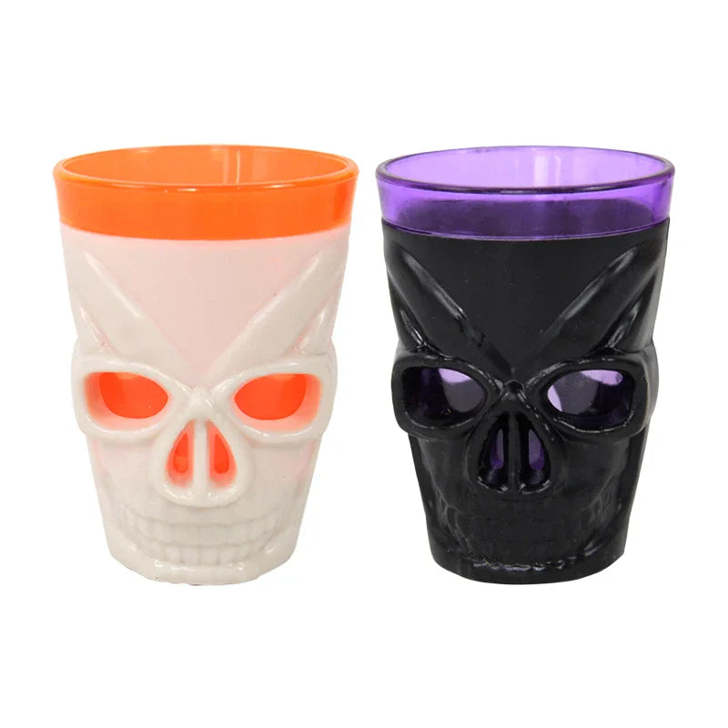 JazzHer 3Pcs LED Light Halloween Drinking Cup Skull Glowing Wine Water Cup for Halloween Party Decoration Home Bar Supplies Horror Props