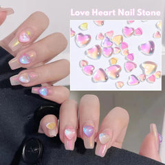 JazzHer Cute Heart Crystal Nail Art Decoration Aurora Peach Love Jewelry Mixed Size Flatback Stone DIY Symphony Accessories Parts LY2024