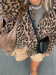 JazzHer Leopard Print Casual Single Breasted Women's Woolen Coat Elegant Collar Long Sleeved Short Jacket New High Street Woman Clothing