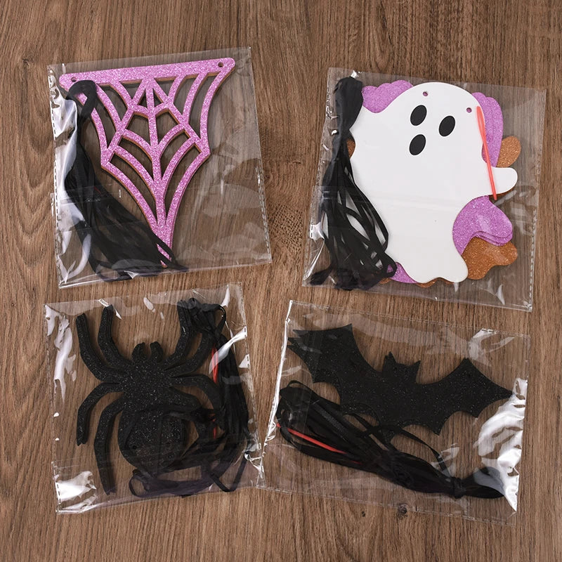 JazzHer Halloween Hanging Garland Cartoon Ghost Bat Spider Bunting Paper Banner Halloween Party Home Fireplace Decoration Supplies Kids