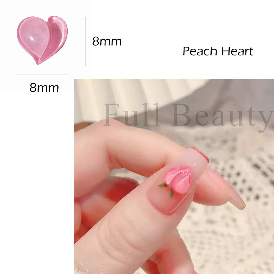 JazzHer Crystal Peach Heart Nail Accessories Jewelry 3D Holographic Sweet Love Design Summer Fruit Charms DIY Flatback Decoration LY2044