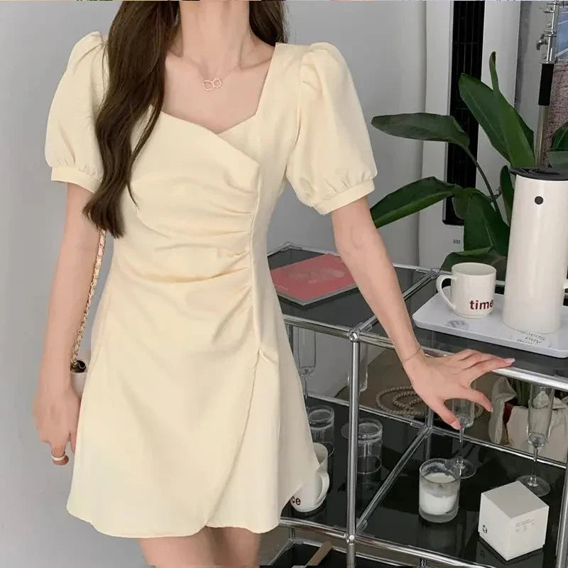 JazzHer French Style Fashion Irregular Women Dress for Tighten The Waist 2024 New Spring Summer Dress Women Kawaii Fairy Slim Fit Dress