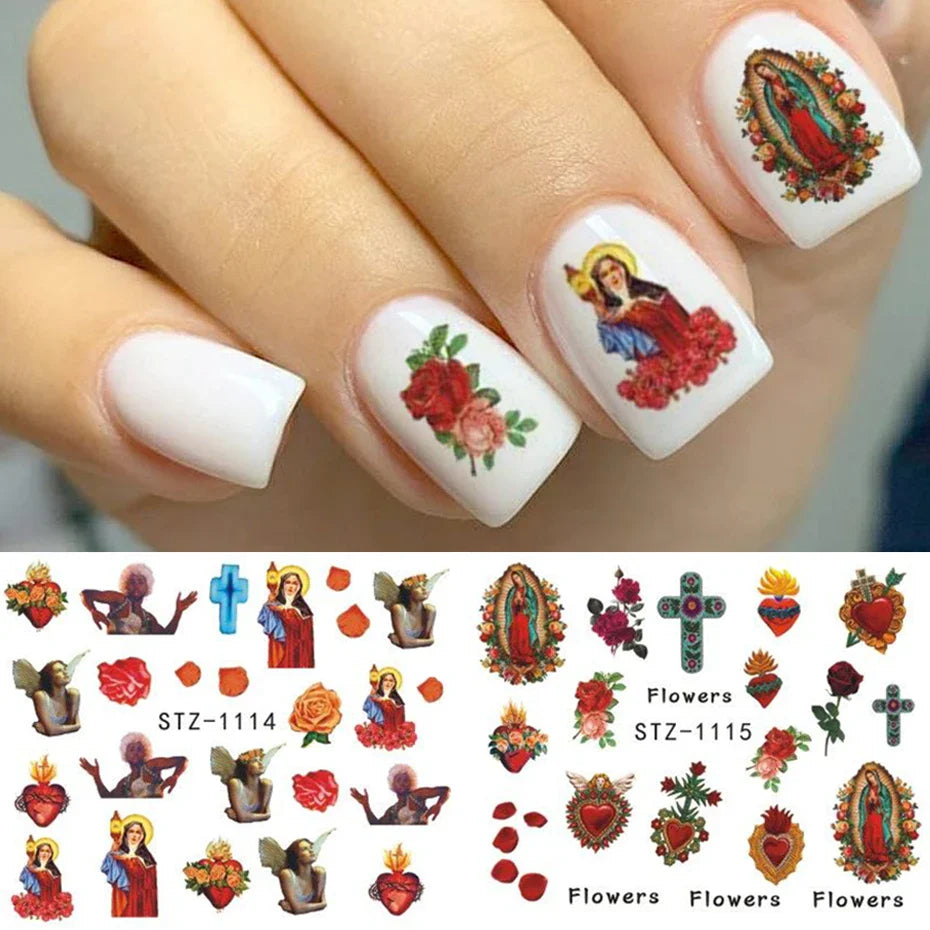 JazzHer 4pc Abstract Human Face Stickers for Nails Angel Baby Dragon Snake Design Water Transfer Sliders Manicure Decor LYSTZ1114-1137