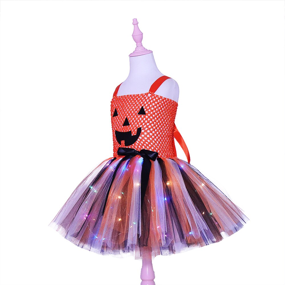 JazzHer Halloween Awakecrm Girls Halloween Pumpkin Costume With Led Kids Monster Tutu Dress For Carnival Party Children Clothes Light Tulle Dress Ball Gown