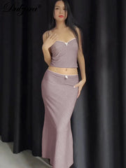 JazzHer Matching Suit 2024 Spring Summer For Women Sexy Crop Top Camisole Maxi Skirt Club Vocation Co Ords Set Body-Shaping