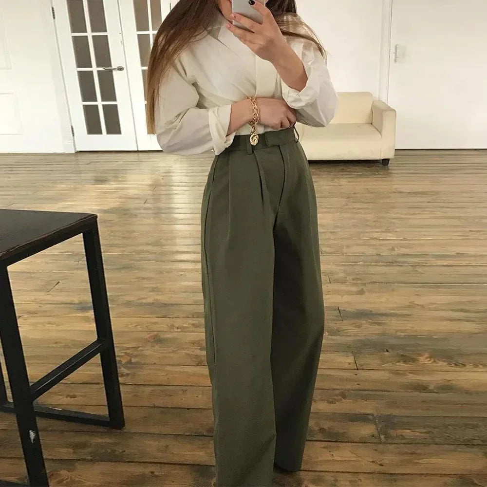 JazzHer Shirt Blouse Long Wide Leg Pants Set Tracksuit Women Two Piece Set Loose Spring Autumn Boho Print Work Y2k Vintage Elegant