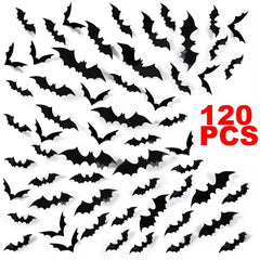 JazzHer 12-120Pcs 3D Black Bat Wall Stickers For Halloween Party Home Indoor Yard Decoration Scary Props Kids Room DIY Wall Decals