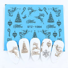 JazzHer Lace Design Water Nail Stickers Christmas Tree Snowman Star Deer Sliders for Nails Manicure Winter Decorations LYSTZ1082-1097