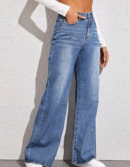 JazzHer Women Denim Wide Leg Pants Jeans Washing Loose High Waist Pockets Zipper Fly Solid Ankle Length Basics 2024 Distressed