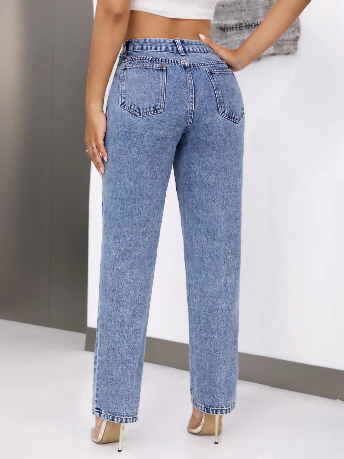 JazzHer Solid Women Jeans Straight High Waist Ankle Length Pants Denim Vintage Washed Jean Loose Fit Pockets Autumn 2024 Zipper Fly