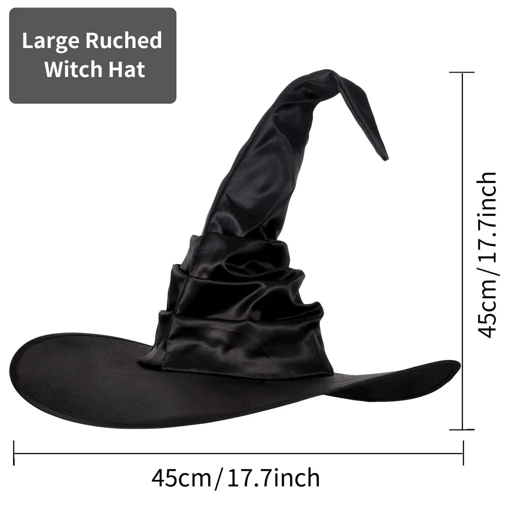 JazzHer Halloween Folds Witch Wizard Black Hat Party Cosplay Costume Headgear Devil Cap Props Decoration Supplies for Adult Women Men