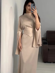 JazzHer Eid women Party Dress Satin Abaya for woman Slim Fit Split Sleeve Jalabiya Ramadan Long Dresses Woman Robe Vestidos Largos 2024