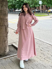 JazzHer Ramadan women Set Eid Two Piece Shirt &Pants woman Suits Shirt Blouse Musulman Ensembles Moroccan Kaftan Islamic Outfits Sets