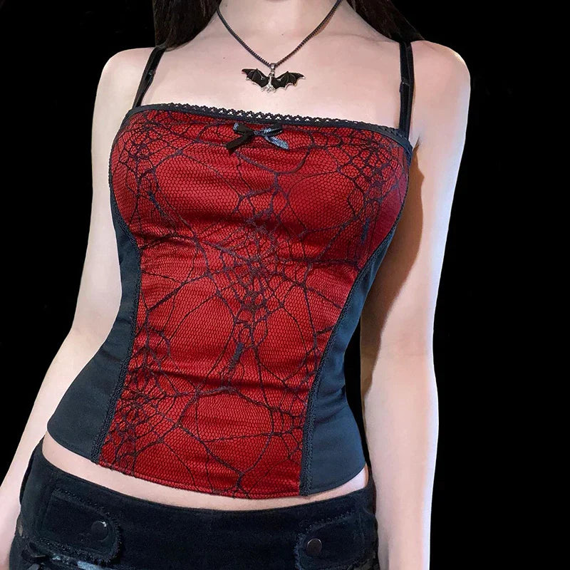 JazzHer Harajuku Grunge Corset Crop Top Lace Trim Sleeveless Tank Top Gothic Black Emo Alt Clothes y2k Punk Vest Women Streetwear