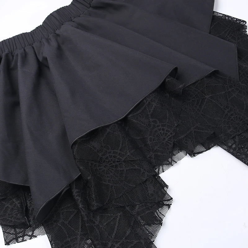 JazzHer Women's Gothic Design Skirt Summer New Fever Supply Music Festival Halloween Irregular Design Spider Web Skirt