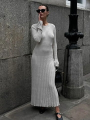 JazzHer Fall Winter New Knitted Long Dress Female Casual Slinky High Waist Rib Sweater Bodycon Dresses Lady Holiday Party Outfits