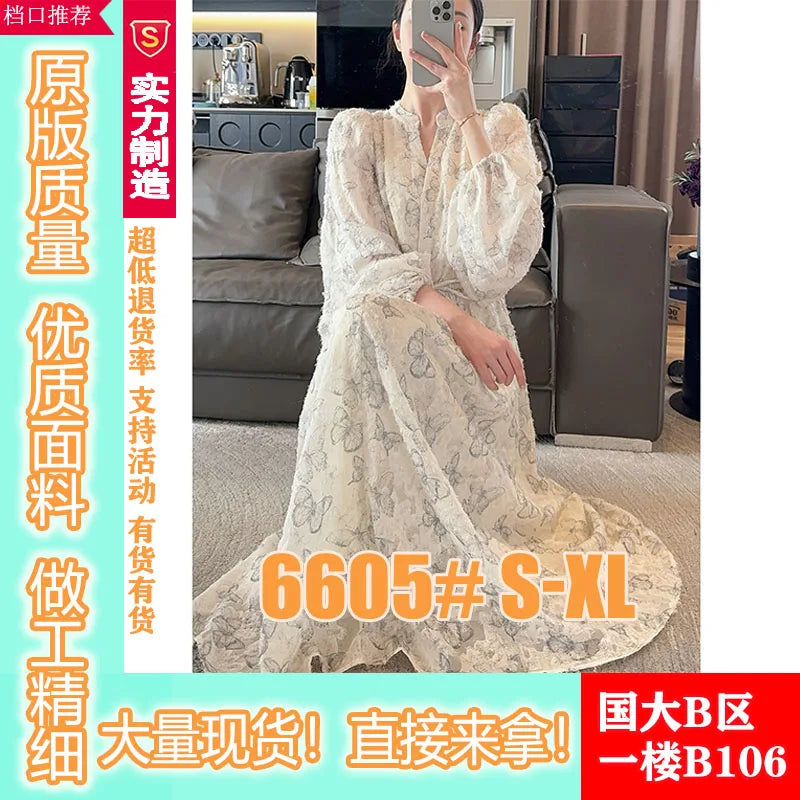 JazzHer Woman French Elegant Midi Dress Even Party Long Sleeve Fairy Dress Female Print One Piece Dress Korean Fashion 2024 New Chic